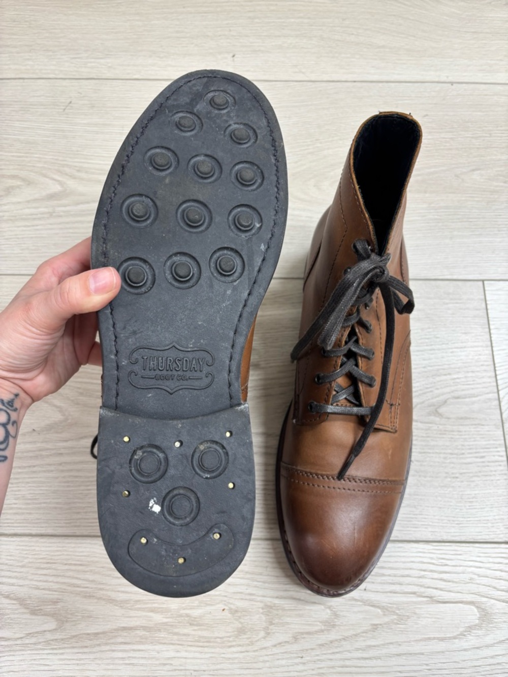 Thursday Boot Company Men's Captain Leather Lace-Up Boots in Brandy - Picture 10 of 11